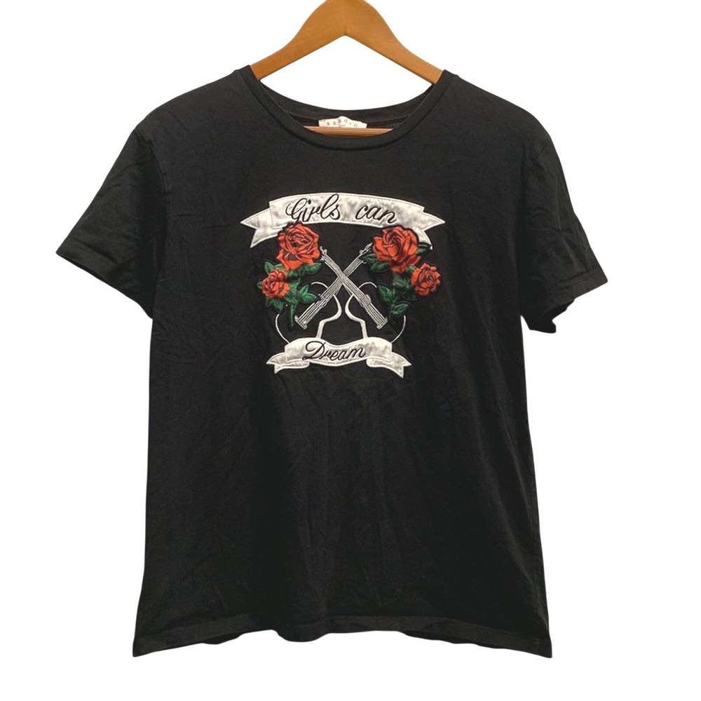 SANDRO Cindy Girls Can Dream Graphic Tee Women's 3 Black T-Shirt Y2K
